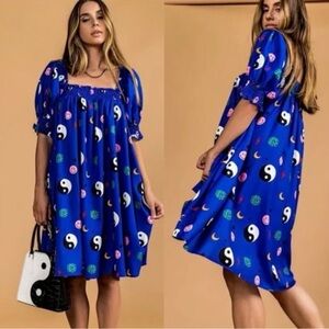 Dressed in LALA Forget The Rules Icon Blue Smocked Midi Dress NWT Size XL